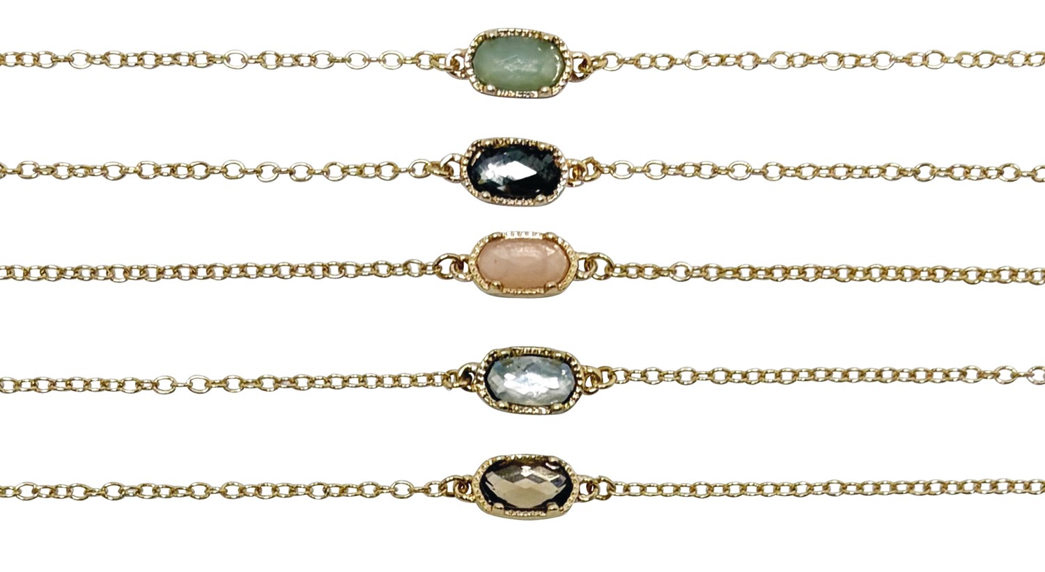 Oval Glass Pendant On Gold Chain Anklet Assorted AK2651- G - B