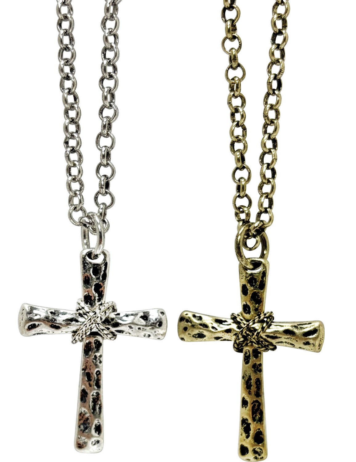 Hammered Cross with Rope Pendant Necklace NK1384