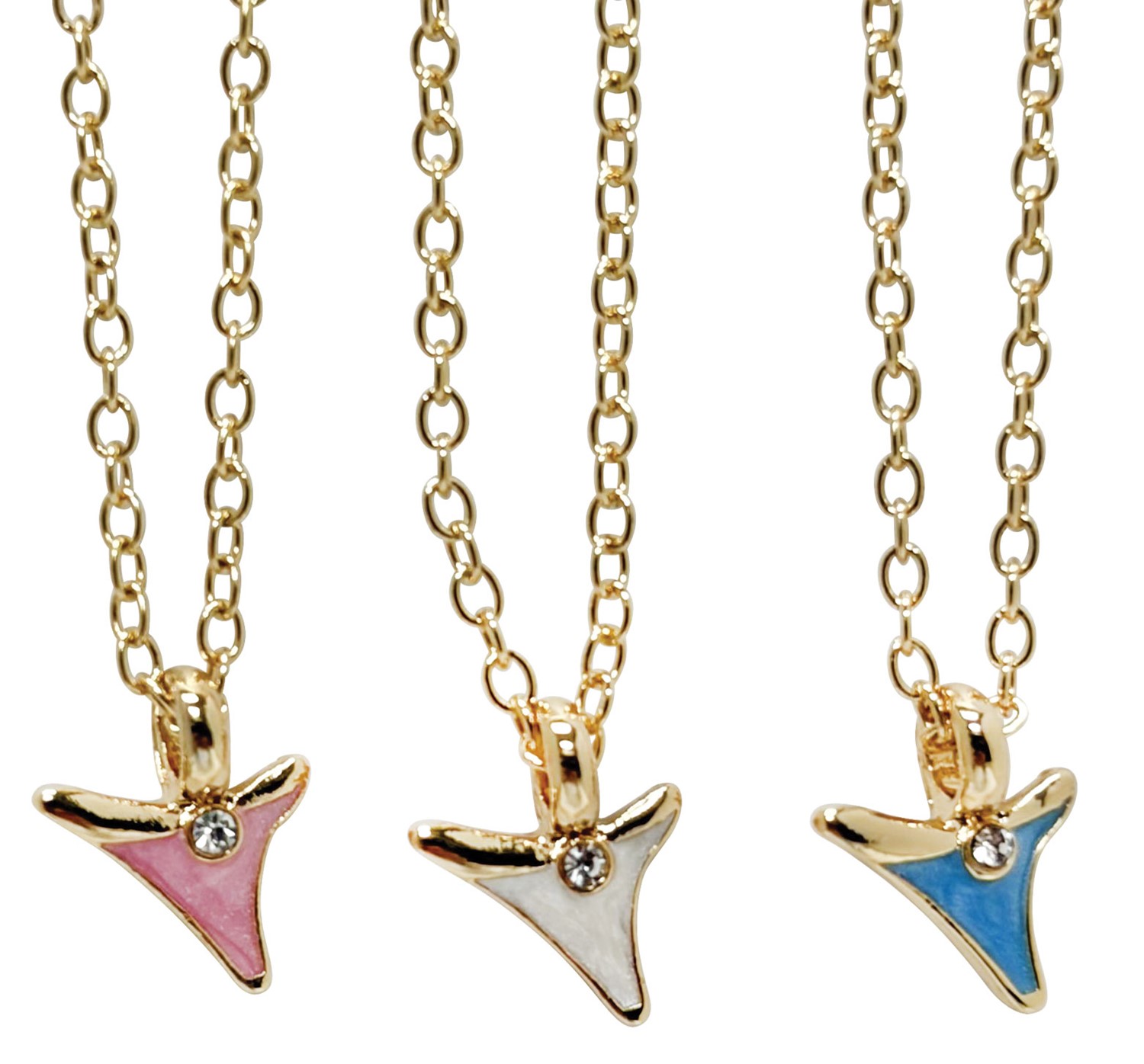 Enamel Shark Tooth Rhinestone Pendant Necklace NK2722