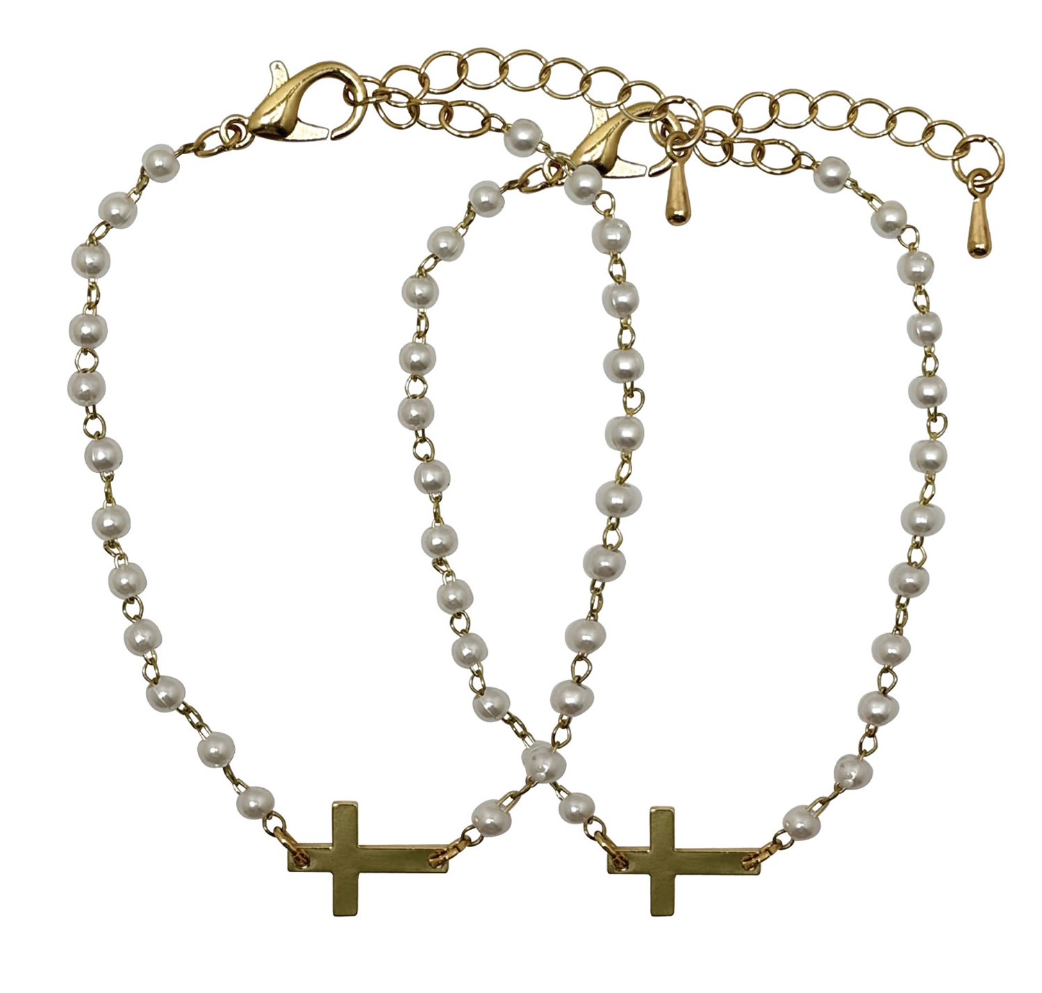 2mm Pearl Bead with gold Cross Bracelet BR2713