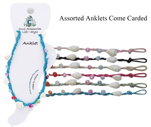 Color Cord W/Multi Bead and Shell Anklet Assorted