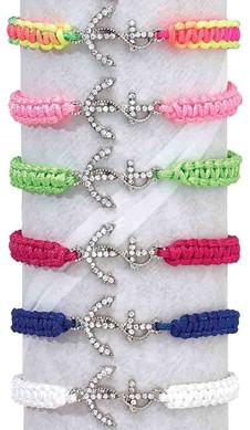 Rhinestone Rope Anchor Macrame Adjustable Slide-Knot Bracelet (A) Assorted