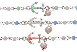 Beaded Anklet W/Anchor Pendant Assorted