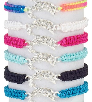 Crystal Dolphin On Color Macrame Adjustable Slide-Knot Bracelet Assorted