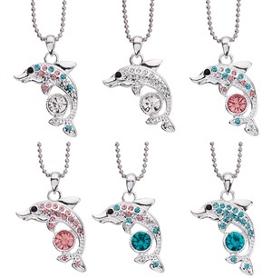 Rhinestone Dolphin w/Large Rhinestone Pendant Necklace Assorted