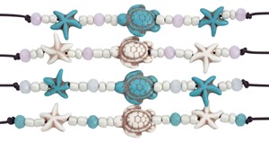 Howlite Sea Turtle Pendant Facet Bead On Chocolate Cord Anklet Assorted