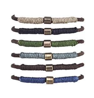Leather Bracelet With Thread & Metal Bead Slide-Knot Adjustable Bracelet Asst'd
