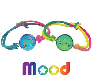 Dolphin Mood Bracelet on Stretch Tie Dye Cord Assorted