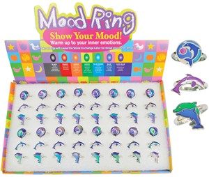 Adjustable Dolphin Mood Rings Assorted (48 Rings Pre-Packed in Box)