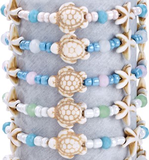 Howlite Stone Turtle & Starfish Adjustable Slide Knot Bracelet (B) Assorted