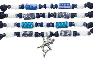 Swimming Shark Pendant On Adjustable Black Cord Fimo Bead Necklace Assorted