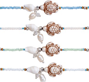 Seed Bead With Howlite Sea Turtle And Nassau Shell Anklet Assorted