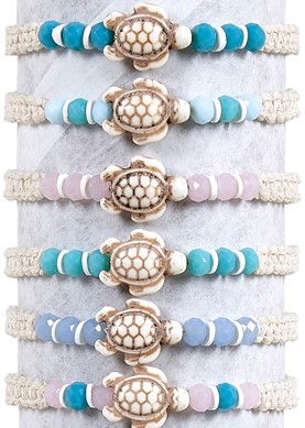 Howlite Turtle & Facet Bead Adjustable Slide Knot Bracelet Assorted