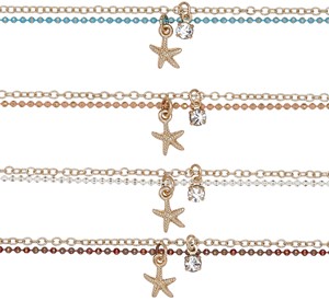 Gold Plated Starfish On Gold & Color Chain Assorted Anklet