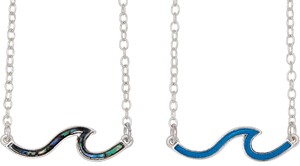 Abolone & Blue Enamel Open Wave Necklace Assorted