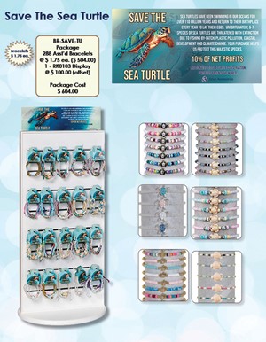 Save The Turtles Slide-Knot Bracelet Package (Includes Merchandise & Display)