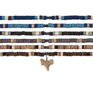 Coco Wood Bead Shark Tooth Necklace Assorted