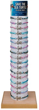 Sea Turtle on Multi Strand Cord Slide-Knot Bracelet (J) Assorted W/Tube & Base