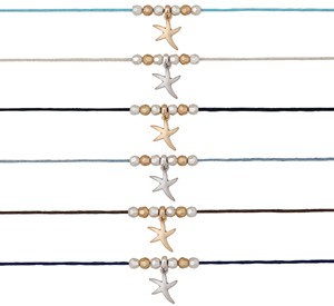 Matte Finish Starfish Pendant W/Beads On Assorted Color Cord Anklet Assorted