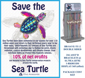 Save The Turtles Tie On Bracelet Package (Includes Merch & DBL SIDED Display)