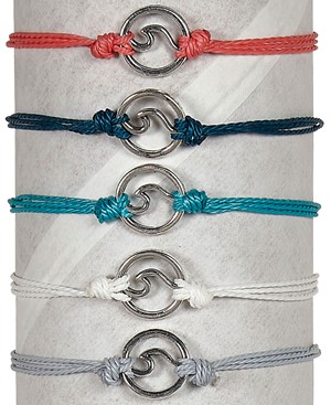 Mini Double Wave Silver Pendant Adjustable Slide Knot Bracelet Assorted