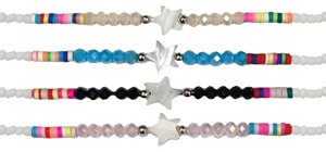 White Seed Bead With Fimo Star Pendant Anklet Assorted