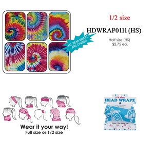 Head Wrapz Tie Dye Swirl Patterns Half Size Assorted Colors