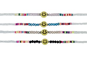 Crystal Bead And Fimo With Smile Face Pendant (B) Assorted