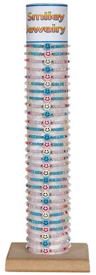 Crystal Bead With Smiley Face Adj Slide Knot Bracelet (A) Assorted W/Tube & Base