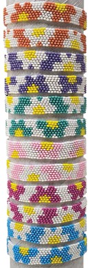 Wide Seed Bead With Large Flower Slide-Knot Adjustable Bracelet Assorted