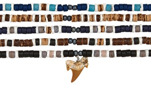 Solid Coco With Colored Coco Shells Shark Tooth Necklace Assorted