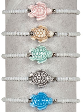 Howlite Stone Turtle W/White Seed Bead Adjustable Slide Knot Bracelet Assorted