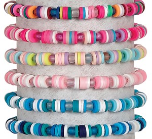 Fimo Disc With Frosted Bead Stretch Bracelet Assorted