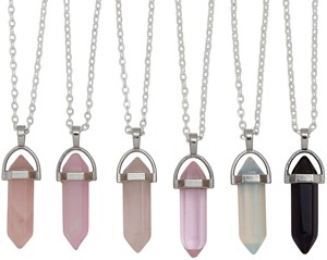 Crystal Point Pendant Necklace on Silver Chain (B) Assorted