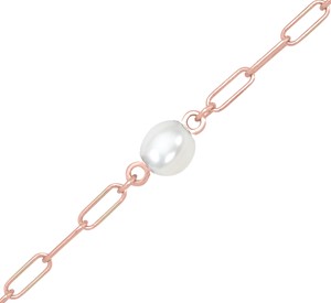 Rose Gold Paper Clip Chain With Pearl Anklet