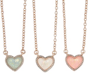 Pastel Enamel Heart Pendant On Rose God Chain Necklace Assorted