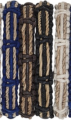 Colored Cord With Jute Adjustable Slide Knot Bracelet Assorted