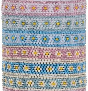 Seed Bead Daisy Pattern Slide-Knot Adjustable Bracelet Assorted