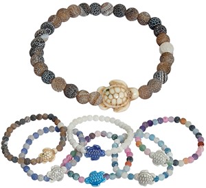 6MM Stone Bead With Ceramic Turtle Pendant Stretch Bracelet (C) Assorted