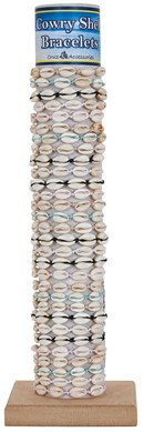 5-Cowry Color Wax Cord Adjustable Slide-Knot Bracelet Assorted With Tube & Base