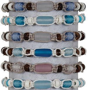 Glass Tube And Foil Slide Knot Adjustable Bracelet Assorted