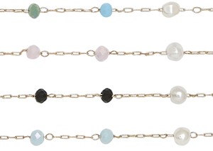 Facet Bead With Mini Pearl On Gold Chain Anklet Assorted