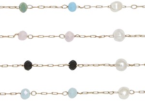 Facet Bead With Mini Pearl On Gold Chain Anklet Assorted