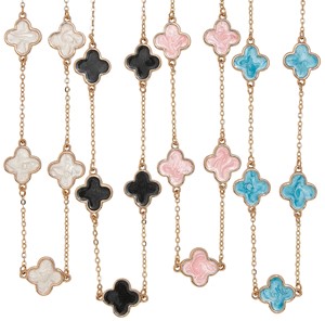Enamel Multi Clover Pendants On Gold Chain Necklace Assorted
