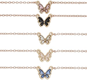 Gold Enamel Floating Butterfly Pendant Anklet Assorted