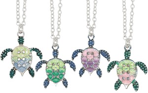 Enamel Sea Turtle With Crystal Stones Necklace Assorted