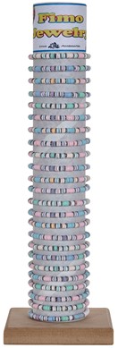 Elastic Pastel Fimo With Silver Disc Stretch Bracelet Assorted With Tube & Base