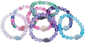 8MM Shimmer Stone Bead Stretch Bracelet With Turtle Pendant Assorted