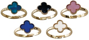 Gold Plated Colored Clover Adjustable Ring Assorted
