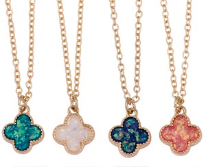 Sparkle Clover Pendant On Gold Chain Necklace Assorted